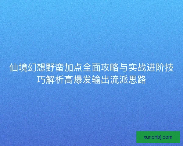仙境幻想野蛮加点全面攻略与实战进阶技巧解析高爆发输出流派思路
